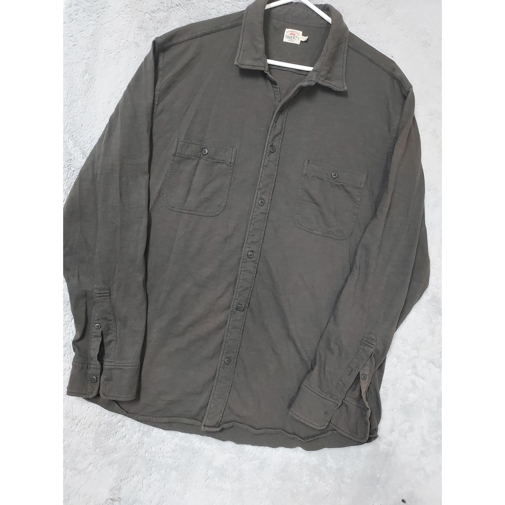 Faherty Shirt Mens XXL 2XL Sunwashed Knit Seasons Button Up Charcoal Gray READ